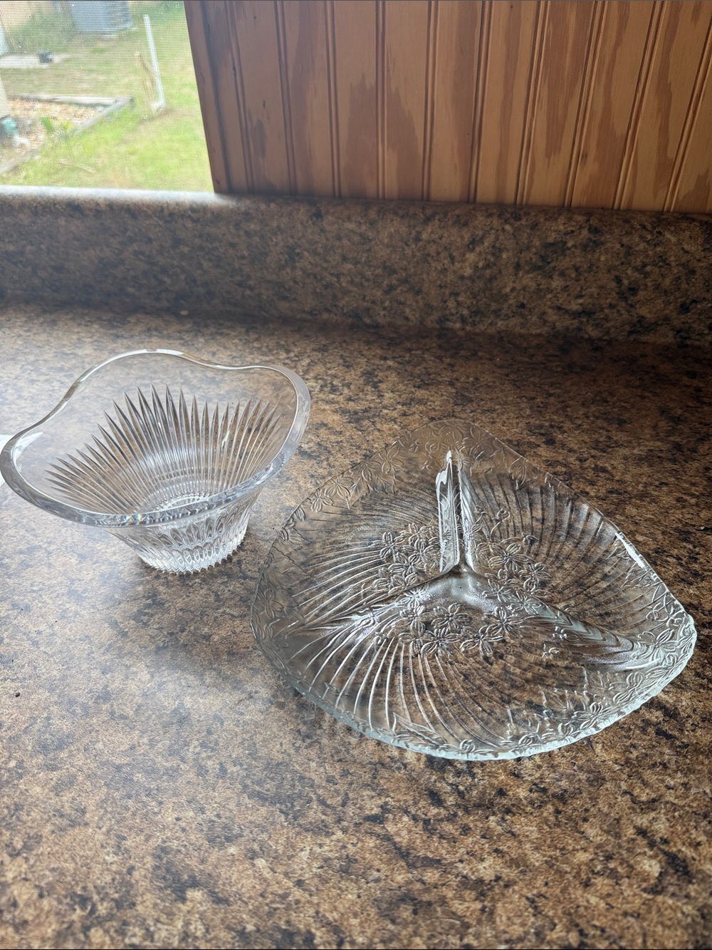 Not Rated Clear Glass Divided Serving Tray with Clear Decorative Bowl